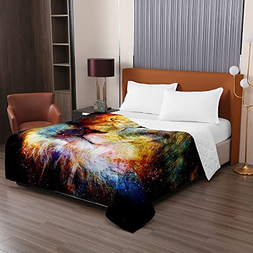 Odot Colcha Bouti de Verano, 3D león Estampado Suave Microfibra Multiusos Cubrecama Lavable Acolchada Edredón Manta para Cama de Infantil Individual Matrimonio (130x150cm,Universo)