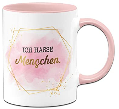 Tassenbrennerei Original mugg med slogan 'Ich hatar folk'. – Lady Boss Edition i gulddesign – kontor kaffekopp rolig för jobbet, kollega, flickvän (rosa)