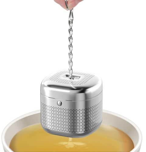 Reinmoson Tea Balls for Loose Tea, 304 Stainless Steel Extra Fine Mesh Tea Infusers for Loose Tea, Retractable Chain Design Tea Strainers for Loose Leaf Tea Single Cup, Come with 1 Saucer