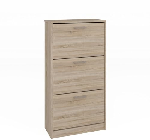 CDF Schuhschrank Paula | Farbe: Eiche Sonoma | Ideal für Vorzimmer, Flur, Büro | Schuhaufbewahrung | Schuhregale | modern | offene Einlegenböden