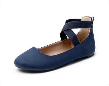 DREAM PAIRS Damen Bequeme Ballerinas Mode Flache Schuhe mit Knöchelwickel und elastischen Kreuzträgern NAVI 36 (EUR) Sole_Stretchy-E