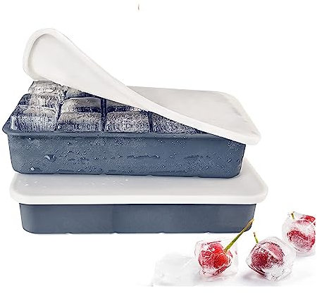 Ice Cube Tray 2 Pack, Silicone Freezer Trays with 30 Ice Cube Moulds, Durable Design with Lid (Grey)