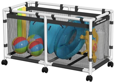 POOL FELLOWS Bac de rangement de piscine, 248 litres, support pour nouilles, jouets, flotteurs, serviettes, organiseur en maille pour équipements de natation, style mini Plus