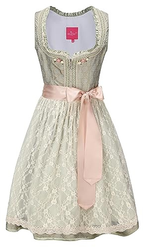 ELFIN Damen Midi Dirndl Elegante Trachtenkleid für Oktoberfest inkl. Spitzen Dirndlschürze Gr. 34-44