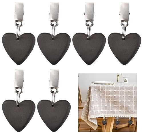 MOROBOR Tablecloth Weights Clips, 6pcs Heart Shape Tablecloth Weights With Stainless Steel Clips for Outdoor Picnic Family Dinner Table Decoration (Black)