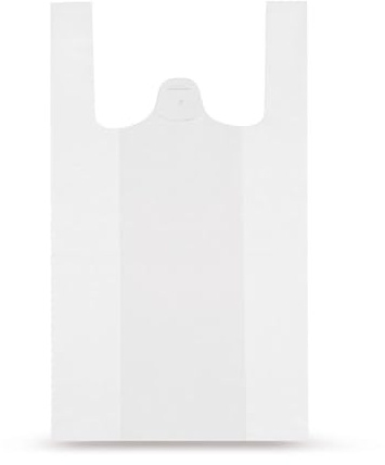 1000 Sacs Bretelles blancs 26+12x45 cm en plastique 13 microns