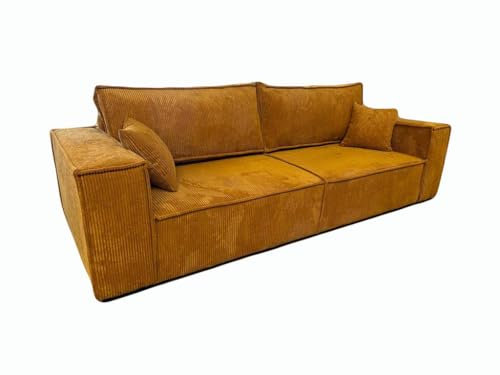 MargaretHadas24 Ecksofa Camel III mit Schlaffunktion Bettkasten Sofa Couch 255 cm Wohnzimmer Schlaffläche 200 x 150 cm (Farbe: Poso 01 - gelb)