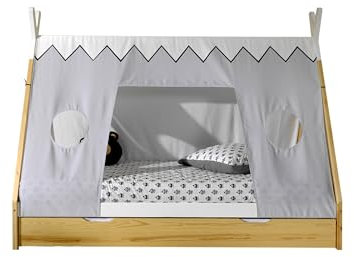 möbelando Hausbett >Tipi< in Weiß/Kiefer Natur aus Massive Kiefer - 206x158,2x98cm (BxHxT)