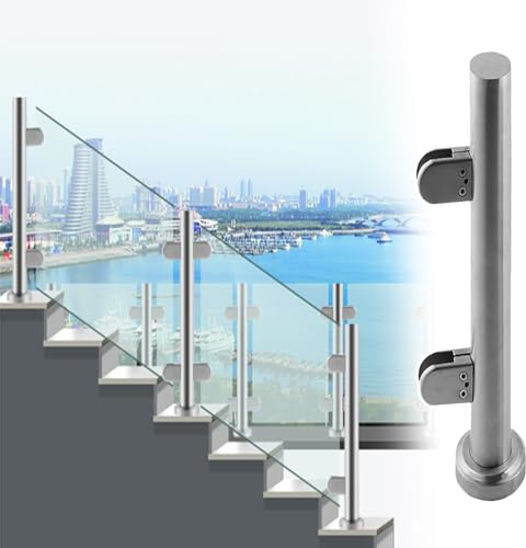 BBHW Glass Railing Post Staircase Glass Railing Post, Fence Railing Connector Post Round Pipe, Metal Glass Panels Support Holder Column with Complete Kit (Color : Silver-End Post, Size : 65cm(25.6))