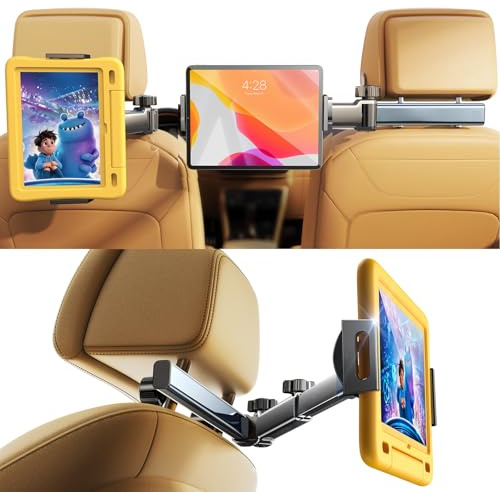 LISEN for iPad Holder Car Road Trip Essentials Travel Activities for Toddler Kids Gifts, Car Accessories for Women Moms Truck Interior 3in1 Tablet Holder for Back Seat Car Camping Headrest Organizer