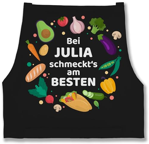 Geschenk mit Namen personalisiert by Shirtracer - Schürze - Kochschürze - Bei Name schmeckts am besten I Veggie I Vegetarisch I Geschenkidee Köche I Hobbyköche