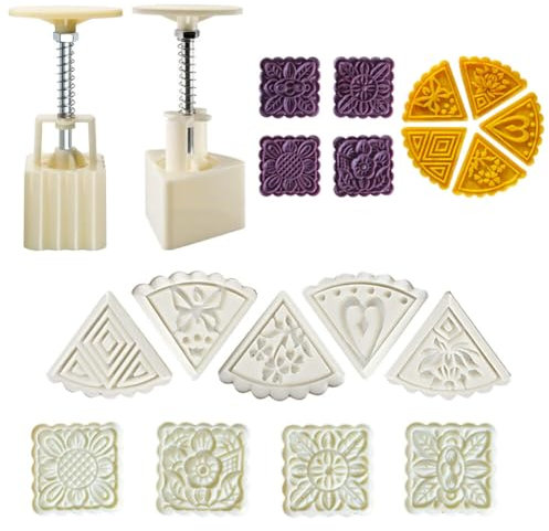 ISAKEN Mooncake Mold Press mit Stempel, 125g Chinesische Mondkuchenformen Glückverheißendes Muster Mondkuchen-Blumenform Set DIY Mond Kuchen Pressformen für Backen Dessert Cookie