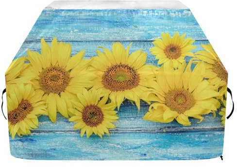 Grillabdeckungen, Oxford-Grillabdeckung für Weber, Brinkmann, Char Broil, wasserdicht, winddicht, reißfest, Sonnenblumen auf blaugrünem Holz, Gas-Grillabdeckung (165 x 63,5 x 114 cm)