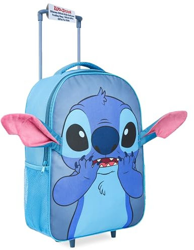 Disney Stitch Kinder Koffer Jungs und Mädchen Faltbarer Trolley mit 2 Rollen Handgepäck Reisekoffer für Urlaub Reisen 43x30x14cm