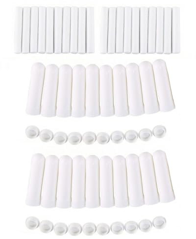 HSIXHAF 20 pcs Riechstifte für ätherische öle,Gute Hygroskopizität Naseninhalator Stift Riechstäbchen mit Docht Nachfüllbarer Inhalator Stick, Weiß