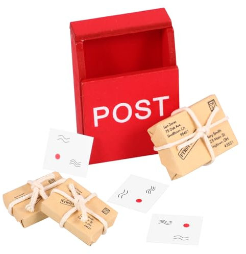 VICASKY Miniatur Briefkasten - Klassisch, Rot, Holz, Papier - 1:12 Scale - Mini Mailbox - Puppenhaus Dekoration