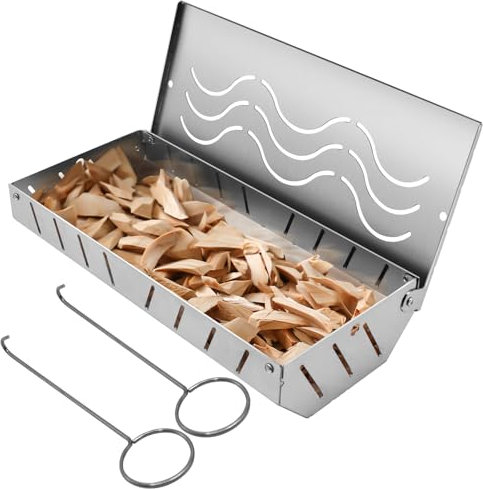 YTACREA Affumicatore Box Bbq, Affumicatore di Grande Capacità con Presa di Ossigeno su 5 lati, Smoker Box in Acciaio Inox con 2 Ganci, BarbecueAffumicator Griglie a Gas Aumentare il Fumo