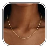 JeweBella Collier Femme Or Plaqué Or 18K Chaine/Cœur/Boule/Disque/Perle Collier Ras du Cou Fine Chaîne Or/Argent Bijoux Femme