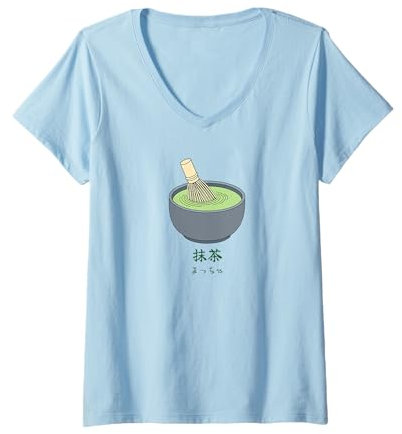 Femme Bol à matcha japonais avec fouet en bambou pour amateurs de thé vert T-Shirt avec Col en V