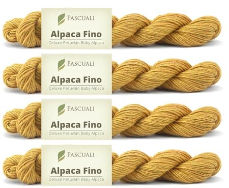 PASCUALI | Alpaca Fino | Strickwolle aus 100% Alpakawolle (Babyalpaka) Alpaka Wolle Alpaca Baby zum Stricken und Häkeln, SET: 4 Stränge - 200g - Farbe: Sonnengelb 32