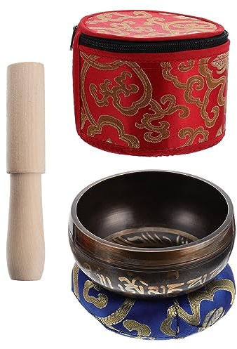 BESTonZON Tibetische Meditationsklangschale Satz Klein aus Legiertem Metall 9,5cm mit Kissen Schlägel und Aufbewahrungsbox Handgefertigte Klangschale zur Entspannung und Zufällige Farbe