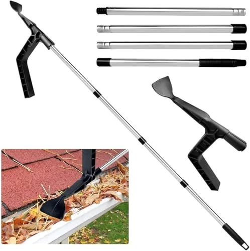 Outils De Nettoyage De GouttièRe, Nettoyeur De Gouttières avec Manche Télescopique, Outil De Nettoyage Amovible, Perche Telescopique Nettoyage Gouttiere,pour Feuilles De Jardin Fossés Villas