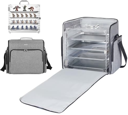 Famard Portable Miniature Carrying Case with Transport Bag Compatible with Warhammer 40k, Clear Acrylic Storage and Display Case for Tabletop Miniatures with 4 Magnetic Trays