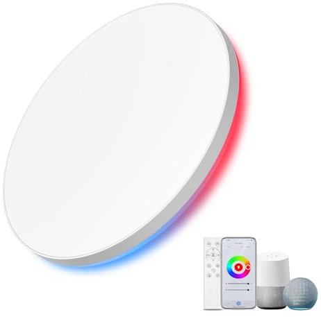 AmazeFun LED Deckenlampe 48W - Deckenlampe Dimmbar & RGBIC Nachtlicht - Smart Deckenleuchte mit Fernbedienung - Alexa/Google kompatibel, 4500lm, für Wohnzimmer, Schlafzimmer, Küche (48W-37CM)