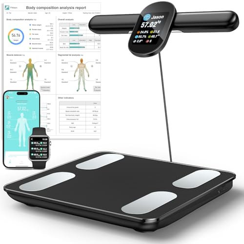 Körperfettwaage mit Handsensoren, 8 Elektroden Personenwaage mit TFT Display, Waage mit Körperfett und Muskelmasse, 28 Körperanalysewaage der Körperzusammensetzung, Personenwaage für 24 Nutzer