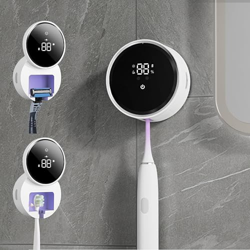 Maxspace Portaspazzolino da denti, porta spazzolino elettrico, montaggio a parete, con asciugatura, supporto per spazzolino da denti disinfettante senza foratura, con 1 slot per spazzolini