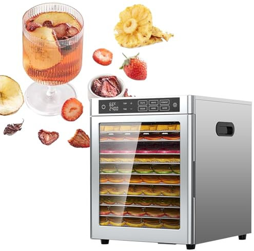 KHYTEBV Essiccatore per Alimenti in Acciaio Inossidabile, Ventola da 800 W a 360°, Timer Regolabile 24 Ore e Temperatura da 86 ℉ a 185 ℉, essiccatore per Alimenti per Frutta secca, Elettrico Digitale