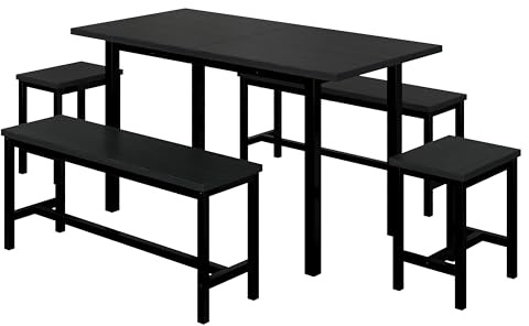 soges Esstisch Teleskopisches mit 4 Stühlen, 160 /120x 70 x 75 cm Bietet Platz für 6 Personen,ausziehbarer Multifunktionaler Ausziehbarer Esstisch, Esszimmerstühle, schwarz
