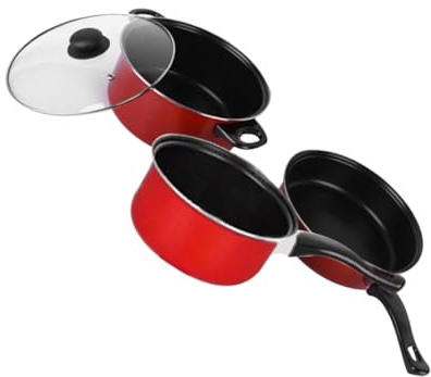 Cabilock Juego De Sartenes Antiadherentes 3 Piezas, Cacerola Para Sopa y Olla Para Leche, Material Duradero, Color Rojo, Utensilios De Cocina Multifuncionales Hogar Diario