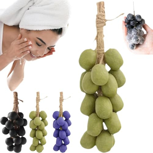 Grape Soap On A Rope,Handmade Grape Cluster Soap,G-rape S-oap for Face Washing,Natural Cold Process Artisan Soaps for Face, Body Shower & Hands, Decorative S-oap Bars Gift