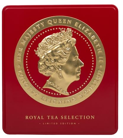 Ahmad Tea London Gifts | Tes Selection Red Cameo Caddy - 32 Teabags with Gold Queen Design