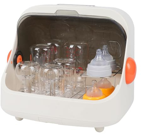 Nollapo Transparent Baby Bottle Drying Rack with Double Lid and Removable Drain Tray Dust-Proof Storage Box