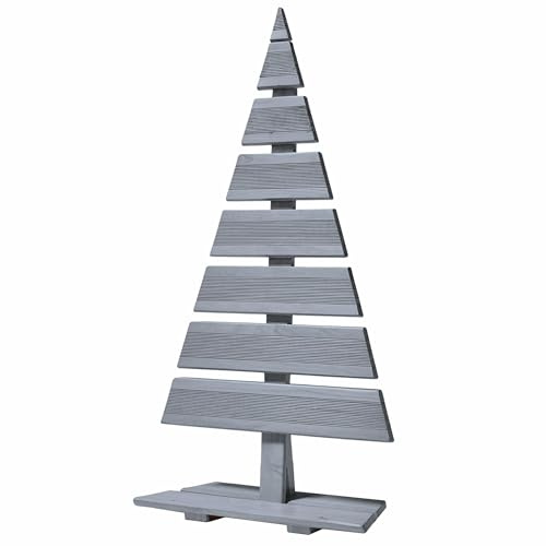 Floranica Holz-Weihnachtsbaum Natur Dekobaum Tanne 90x45cm Weihnachtsdekoration für Drinnen & Draußen Großer Holzbaum aus Lärchenholz Handgefertigt Großer Silber