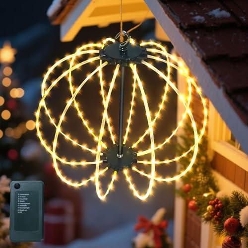 Yarteim Weihnachtsbeleuchtung Außen Batterie 30cm LED Kugel Lichter 120 LED Weihnachtsdeko Lichterkette Außen 8 Modi Leuchtkugel Hängelampe 144 LEDs Wasserdichte Metall Lampen für Garten Party Innen