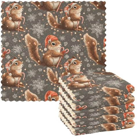 Mnsruu Microfibre Cleaning Cloths Snowflake Squirrel Lamp Pattern Reusable Dish Cloths for Washing Up 6 Pack Swedish Dishcloth Microfibre Cleaning Towels Washable Duster Rags Cloth Home