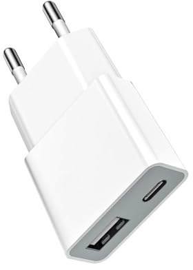 Bestwist Cargador USB 5W, Adaptador de Carga Universal Ultrafino (5V 1A) – 2 Puertos: USB-C + A – para iPhone, cepillos de Dientes eléctricos Xperia, lectores y Smartphones – Blanco