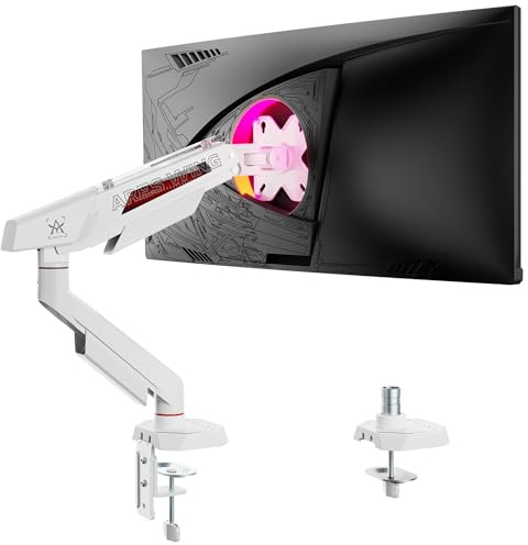 ARES WING Monitor Halterung für 17-40 Zoll, 12 kg/Arm,Weiß | Einzel Monitorarm für Flach&Curved Bildschirm, höhenverstellbare Tischhalterung mit Kabelführung, ergonomisch,VESA 75/100 mm