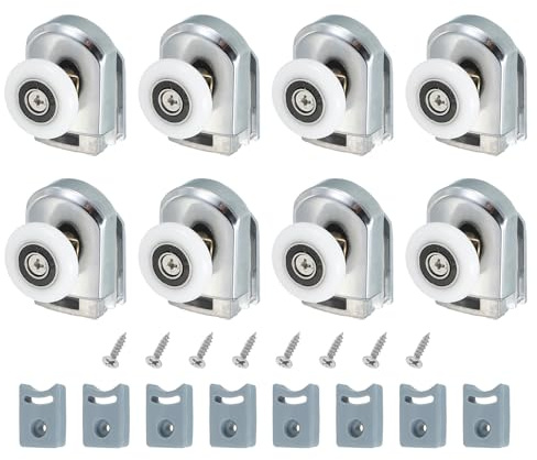 QUARKZMAN 25 mm Roulettes De Porte De Douche, Roues Poulies Guides En Plastique Pour Portes En Verre 4-6mm Avec Bloc Anti-Collision Et Vis Argenté 8 Pièces