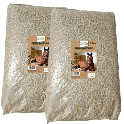 Miscanthus Pellets Einstreu 8 mm – 30 kg (15+15 kg Säcke) | 100% Naturprodukt | Staubarme Pferde- & Tierstreu | Hohe Saugkraft & Geruchsbindung | Umweltfreundliche Alternative zu Sägespänen (30 kg)