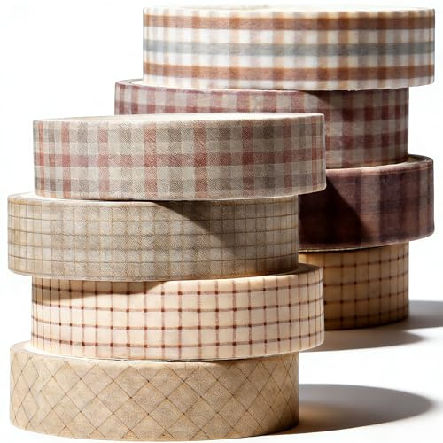 DOPENSPI Lot de 8 rouleaux de ruban adhésif Washi vintage - 1 cm de large - Pour décoration murale - Masking Craft pour scrapbooking, bricolage, emballage artisanal (motif à carreaux)
