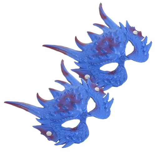 TOYANDONA Lot de 2 Masques de Dragon 3D Bleu Demi-Visage en Matériau Léger Masque de Carnaval et Accessoire de Costume pour Soirée Masquée et Fête Costumée Adulte
