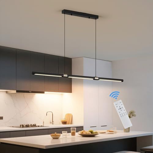 SXHZLY Esstisch Pendelleuchte Schwarz, 100cm 35W Led Hängeleuchte Mit Fernbedienung Dimmbar, Hängelampe Linear Design Hängend Esszimmerlampe Höhenverstellbar (100cm)