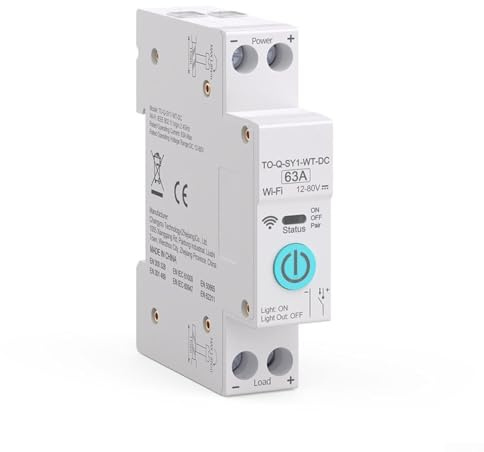 Smart Switch, WiFi Smart Timer Leitungsschutzschalter, Smart DC Leitungsschutzschalter 63A 12-80V mit APP-Steuerung, Kompatibel mit Google Assistant, Timer Countdown Zyklus-Modi