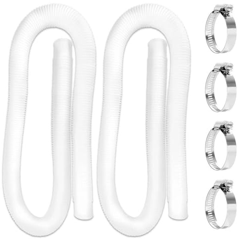 Confezione da 2 tubi di ricambio per skimmer standard per piscine, lunghezza 1,5 m, diametro interno 32 mm, materiale PE, bianco