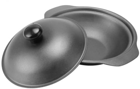 AMUSLESUR Olla de Hierro Fundido Esmaltado Pequeña 18 Cm con Tapa para Arroz y Pollo Estofado, Cazuela de Barro Resistente para Cocina Casera, Recipiente Adecuado para Guisos y Estofados
