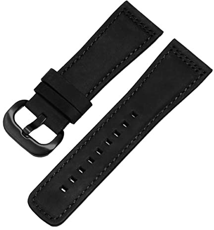 HMFANG Frostat klockarmband i äkta läder, 28 mm, svartbrunt, ersättningsrem, kompatibel med S2 M2 P3 T2-serien, retroklocka, kedja(Black black)